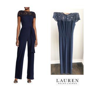 Lauren Ralph Lauren Lace Blue Tie Waist Jumpsuit 8